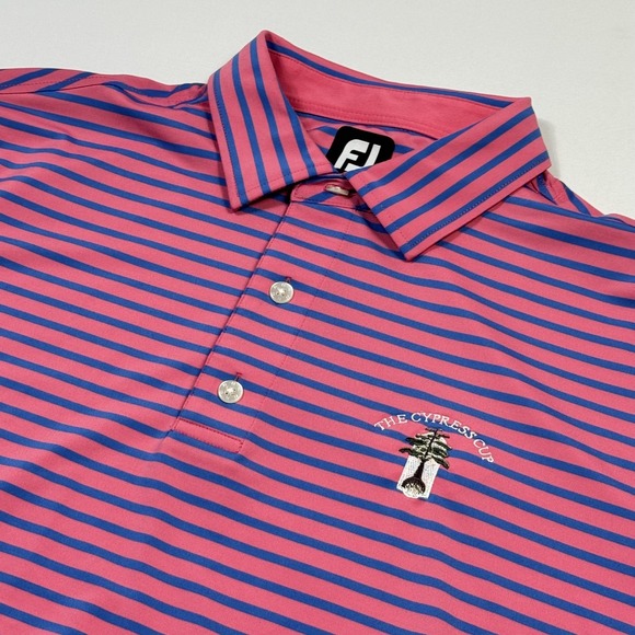 FootJoy Other - FootJoy Golf Polo Shirt Mens Large Pink Stripe Cypress Cup Performance Stretch